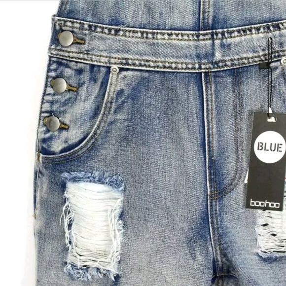 Boohoo Denim Distressed Overall Shorts Size 2 - Picture 3 of 5
